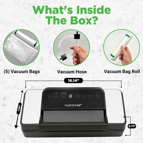 Vista 6 de NutriChef Selladora al vacío automática de alimentos con función de doble sellado, sistema eléctrico de sellado de aire para alimentos secos