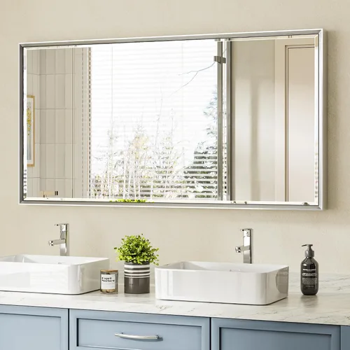 Vista 36 de Espejo de baño negro, espejo de baño biselado de 16 x 24 pulgadas para pared, espejo con marco negro antioxidante para decoración de baño, sala