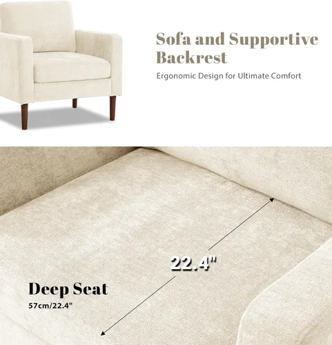 Vista 5 de Kingfun Silla decorativa, sillas de sala de estar, sillón de lectura de chenilla, de mediados de siglo con pie de madera maciza, decoración moderna