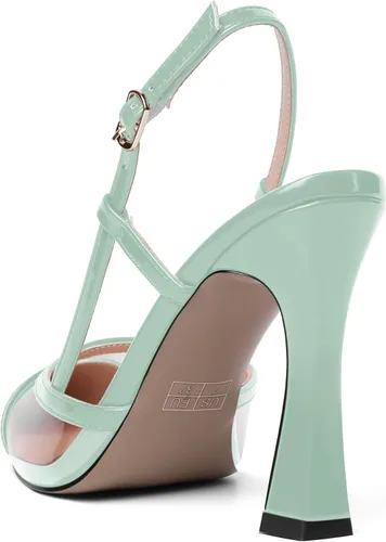 Vista 7 de AMBELIGHT Zapatos de vestir con puntera puntiaguda transparente para mujer, sandalias de charol grueso para citas, zapatos de tacón alto de aguja