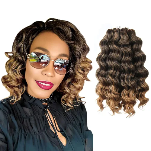 Vista 18 de Pelo de onda marina con trenzas de ganchillo, 6 pulgadas, 8 paquetes, trenzas rizadas suaves y profundas, extensiones de pelo sintético ondulado