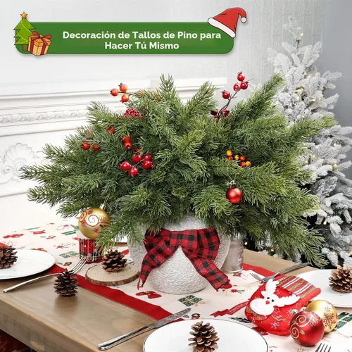 Vista 5 de Artgar 6 ramas de pino de Navidad – Tallos de pino artificiales realistas de 18 pulgadas – Púas de cedro sintético de tacto real para jarrón, corona
