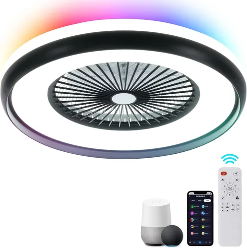 Vista 9 de Ventilador de techo sin aspas de 24 pulgadas con control remoto de luz, ventiladores de techo LED inteligentes con control de aplicación, ventilador