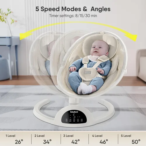 Vista 2 de Columpio para bebés BabyBond para bebés, columpio Bluetooth con altavoz de música, 3 posiciones de asiento, cinturón de arnés de 5 puntos, 5