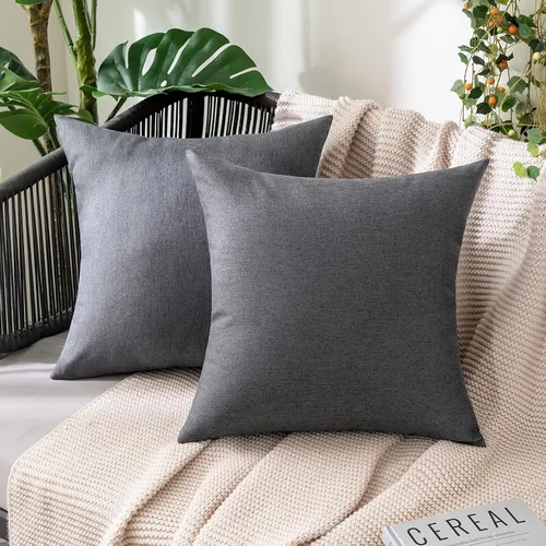 Vista 26 de MIULEE - Paquete de 2 fundas de almohada decorativas para exteriores, impermeables, sólidas, de imitación de lino, para jardín, casa de campo, Azul