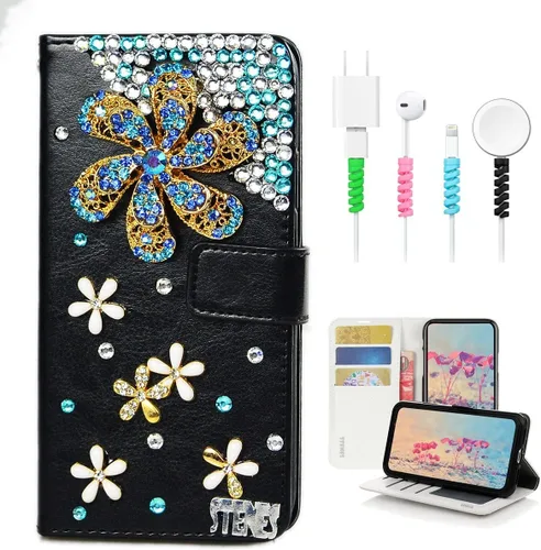 Vista 7 de Bling - Funda tipo cartera compatible con Samsung Galaxy S23 Ultra, elegante - Funda de cuero con diseño de lazo hecho a mano en 3D con protector