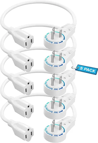 Vista 18 de Maximm Cable de extensión de enchufe plano giratorio de 360°, cable de extensión de 3 clavijas, cable de alimentación de 16 Awg, color negro