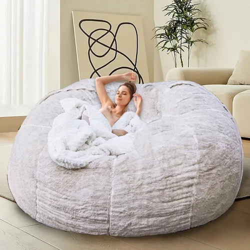Vista 8 de HDMLDP - Funda de puf para niños y adultos, sin relleno, funda cómoda, esponjosa y redonda, para sofá tipo puf, para silla de lectura, silla de Gris