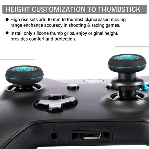 Vista 4 de Playrealm FPS Thumbstick Extender & Printing Rubber Silicone Grip Cover 2 Sets for Xbox Series XS & Xbox One Controller(Cthulhu Abyss Blue)