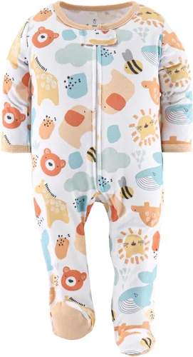 Vista 4 de The Peanutshell Pijamas con pies para bebés, niños o niñas, para dormir y jugar, unisex, paquete de 3