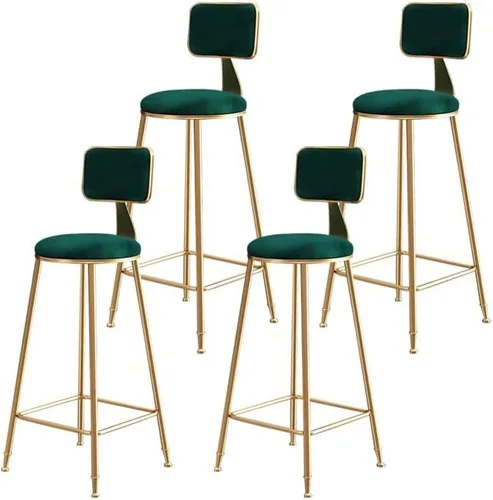 Vista 23 de Taburete moderno para mostrador, taburete sin brazos, taburete de hierro con cojín y pedal, 1 taburete corto (18 pulgadas de alto) azul