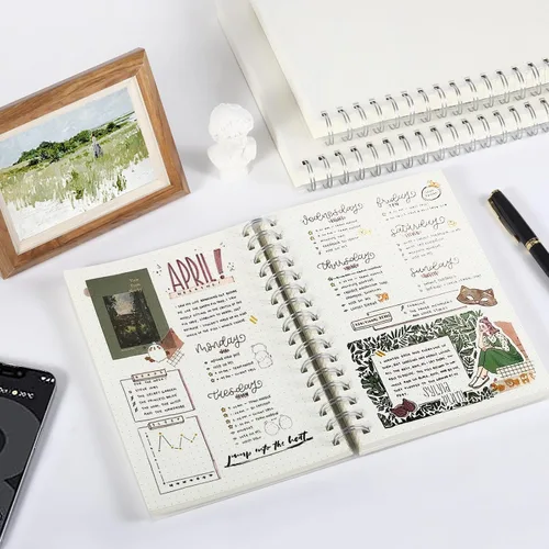 Vista 5 de Diario de puntos en espiral con 280 páginas, cuaderno en espiral de 5.75 x 8.38 pulgadas de grosor, papel de 3.53 oz/m², escuela, oficina