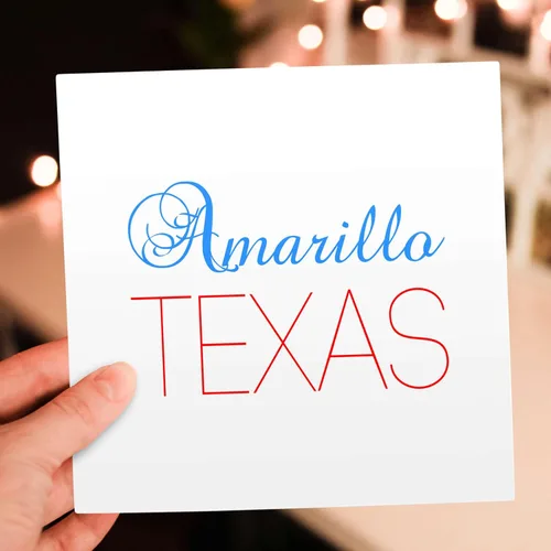 Vista 6 de 3dRose Amarillo, Texas, red, blue text. Patriotic home town design 1 Greeting Card with envelope