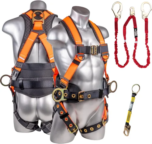 Vista 21 de Palmer Safety Arnés de seguridad de protección contra caídas Hammerhead Series Kit de seguridad I Arnés Premium + Cordón + Kit de extensor de anillo