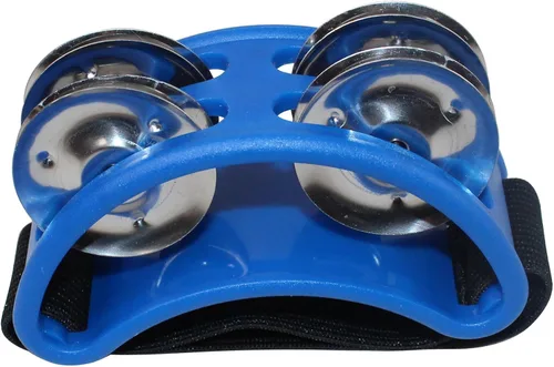 Vista 4 de YMC Percusión FJS2S-BK Pandereta de pie con sonajas de acero., Azul