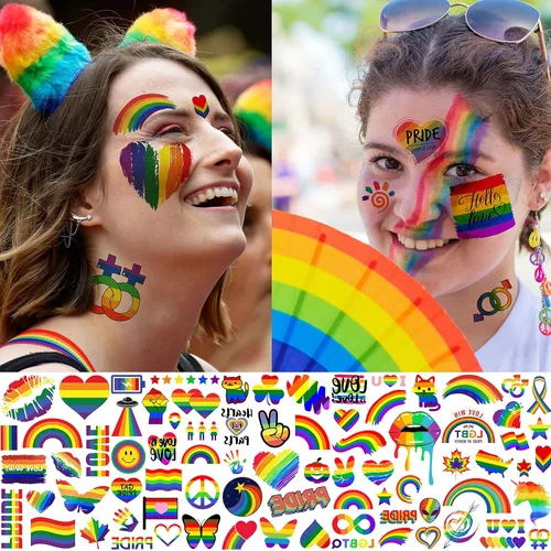 Vista 3 de Más de 132 tatuajes temporales de orgullo gay LGBT para mujeres, hombres y adultos, tatuajes temporales de arco iris temporales, calcomanías