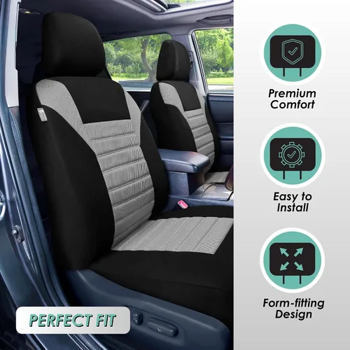 Vista 2 de TLH - Fundas de asiento automotrices de malla de aire 3D, solo para asientos delanteros, compatibles con bolsa de aire, ajuste universal para Gris