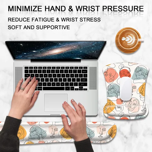 Vista 6 de Alfombrilla ergonómica para mouse y reposamuñecas para teclado, soporte de muñeca con base de goma antideslizante + posavasos para computadora
