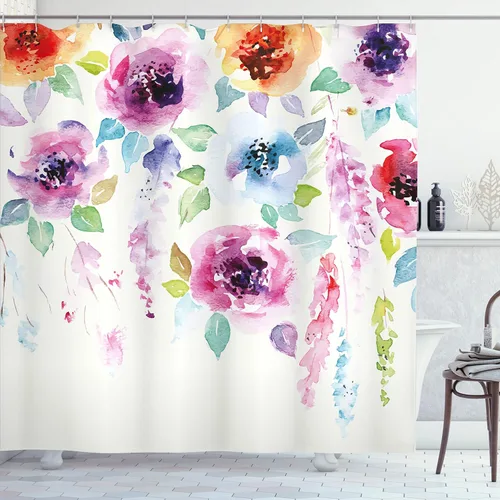 Vista 20 de Ambesonne Decor Collection, juego de cortina con ganchos para regadera