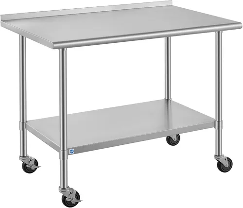 Vista 30 de ROCKPOINT Mesa de acero inoxidable para preparación y trabajo, 14x24 pulgadas; mesa de cocina comercial de metal NSF resistente con estante inferior