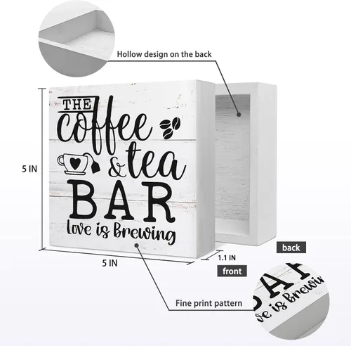 Vista 5 de Letrero de madera con texto en inglés «The Coffee and Tea Bar Love is Brewing», decoración de escritorio de madera rústica para el hogar, cocina