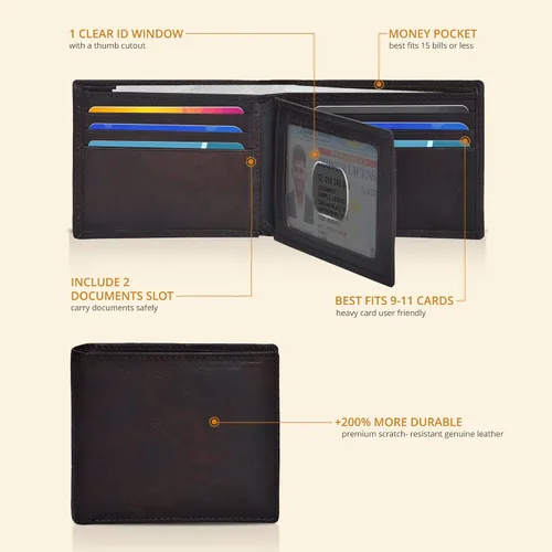 Vista 34 de Carteras RFID delgadas para hombres - Cartera de bolsillo frontal de piel genuina