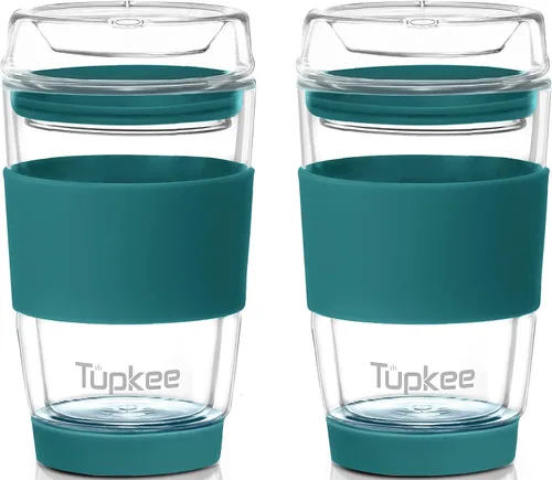Vista 14 de Vaso de vidrio de doble pared, 8 onzas, vaso de té/café aislado y reutilizable hecho completamente de vidrio soplado a mano con tapa, taza de viaje