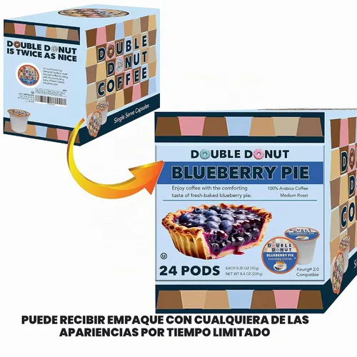 Vista 6 de Double Donut Coffee Cápsulas de café de arándanos, cápsulas de café con sabor a arándanos de una sola porción, café tostado medio para cafeteras