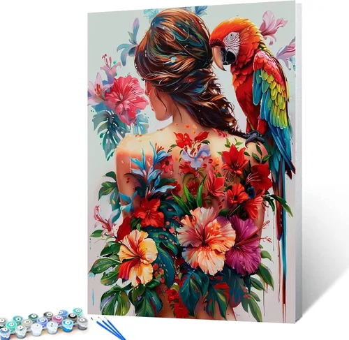 Vista 19 de Pintura por números para adultos, tatuajes de mujeres, pintura por números sobre lienzo, fácil de pintar para principiantes, tatuajes de flores