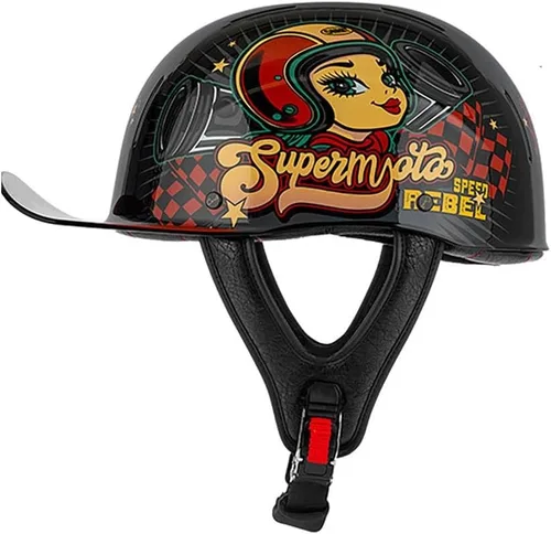Vista 8 de Gorra de béisbol para motocicleta, medio casco para adultos, hombres y mujeres, cara abierta, retro, casco de motocicleta aprobado por DOT, carcasa