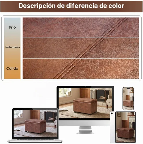 Vista 8 de Joveco Banco Otomán de Almacenamiento de Cuero de 24", Taburete de Reposapiés Rectangular para Sala de Estar, Dormitorio, Entrada, Mesa de Café