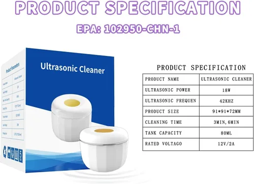 Vista 6 de Limpiador ultrasónico portátil de retenedor, limpia con solo agua, mini máquina de limpieza de 42 kHz para todos los aparatos dentales, joyas