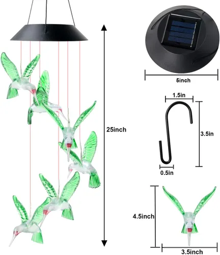 Vista 7 de Regalos para mujeres, campanillas de viento solares de colibrí (7 colores cambiantes), regalos de colibrí para mamá/abuela/esposa/padres/amigos