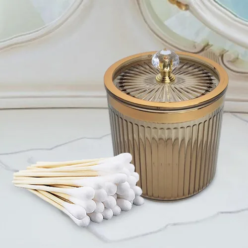 Vista 2 de Amagogo Dispensador de hisopos Qtip para baño, recipiente con tapa, a prueba de polvo, almohadillas de maquillaje para encimera, baño, aparador