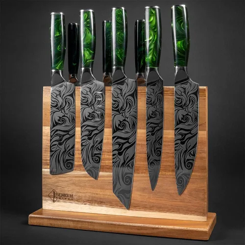 Vista 8 de SENKEN - Bloque magnético de madera de acacia natural, imanes de neodimio ultra fuertes de doble cara, soporte para cuchillos para 16 cuchillos