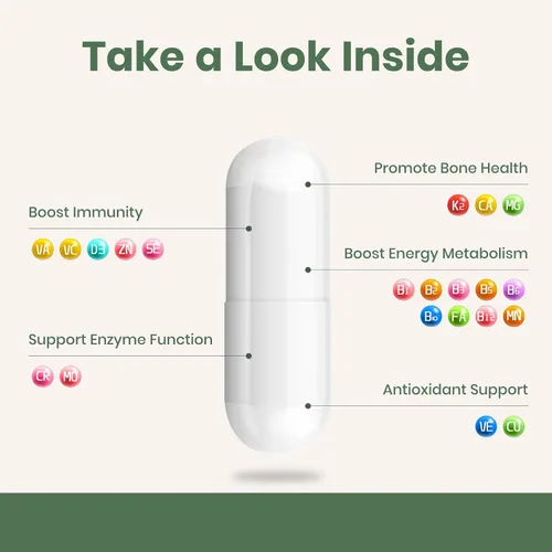Vista 4 de Multivitamínico para mujeres y hombres - Multivitamínico para hombres y mujeres para el apoyo a la salud de los huesos, la piel y el sistema