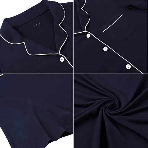 Vista 5 de Samring Camisón de pijama para mujer, manga cortalarga, con botones, camisón para dormir, camisón para novio, talla XXL