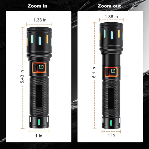 Vista 8 de Linterna táctica súper brillante, linternas LED, alta potencia, 2000 lúmenes con 3 modos de iluminación, luces de flash impermeables con zoom
