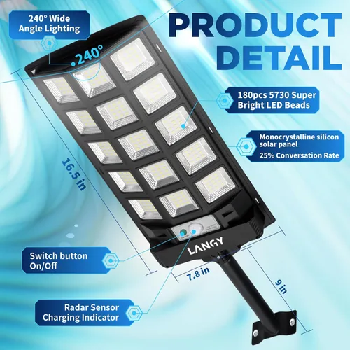 Vista 2 de Farolas solares impermeables para exteriores, sensor de movimiento de 6500 K del atardecer al amanecer con control remoto, luz LED de seguridad