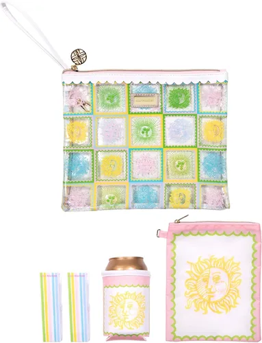 Vista 11 de Lilly Pulitzer Funda de vinilo resistente al agua para la playa, bolsa con cremallera incluye protector de bebidas, funda pequeña y clips para toalla
