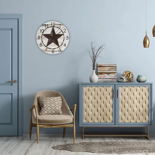 Vista 4 de Reloj de pared con diseño de estrellas de Texas, silencioso, funciona con pilas, antiguo estilo occidental, decoración del hogar para dormitorio