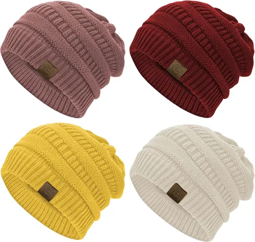 Vista 10 de Durio - Gorros de punto para mujer - Gorros holgados unisex, cálidos para invierno, suaves, transpirables y acogedores, con puño elástico de punto