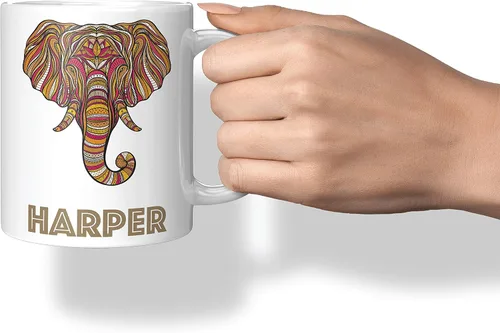 Vista 4 de Regalos de elefante, taza de café personalizada de 11 oz con nombre de elefante - Regalos de Navidad para mujeres, niños - Bonita taza de té
