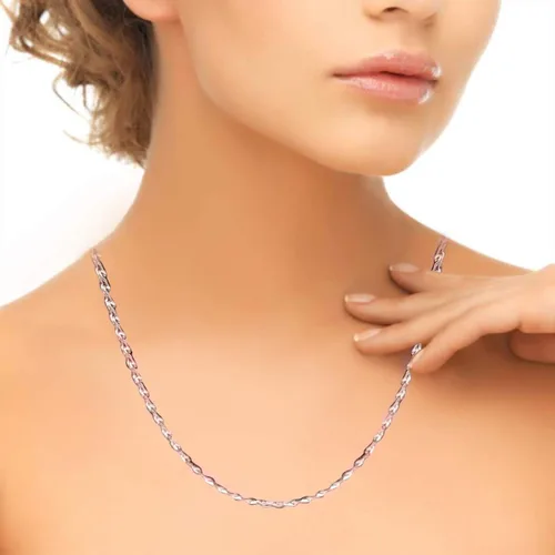 Vista 5 de Mauli Jewels Cadena de eslabones cubanos hecha en Italia de 0.189 in para hombre y mujer, chapada en oro blanco de 18 pies en plata de ley 925, Plata