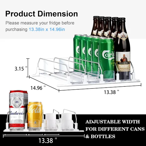 Vista 6 de LumoShine Organizador de bebidas para refrigerador, dispensador de latas de soda autoempujable para refrigerador, ancho ajustable para soportes