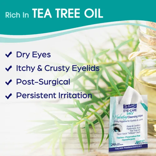 Vista 3 de Dr. Fischer Toallitas para párpados de árbol de té, toallitas suaves para limpieza diaria de ojos y removedor de maquillaje hipoalergénico