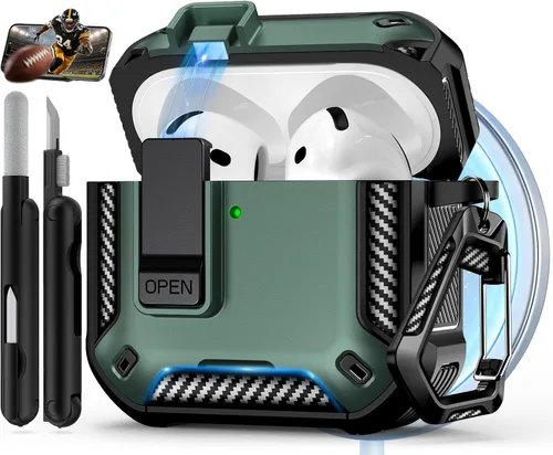 Vista 14 de Funda para AirPods Pro de 2 generación con soporte para teléfono, diseño de interruptor automático de protección completa contra caídas con kit