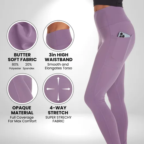 Vista 6 de Zippy - Leggings suaves de cintura alta para mujer, leggings suaves de 28 pulgadas, pantalones de yoga con bolsillos, color negro