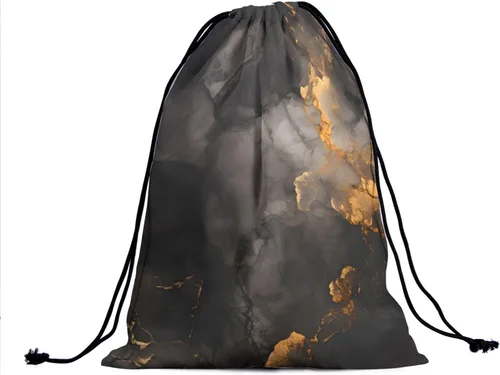 Vista 2 de Bolsa de agarre de gimnasia resistente al agua con cordón ajustable para Patrón de mármol de oro negro