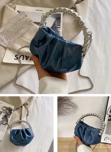 Vista 5 de Molodo Bolso de mano para mujer, bolso de mano fruncido, bolso de noche con cadena, bolso cruzado para noche, boda, fiesta